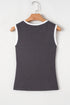 Ribbed Knit Colorblock Edge U Neck Slim Fit Tank Top