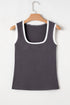 Ribbed Knit Colorblock Edge U Neck Slim Fit Tank Top
