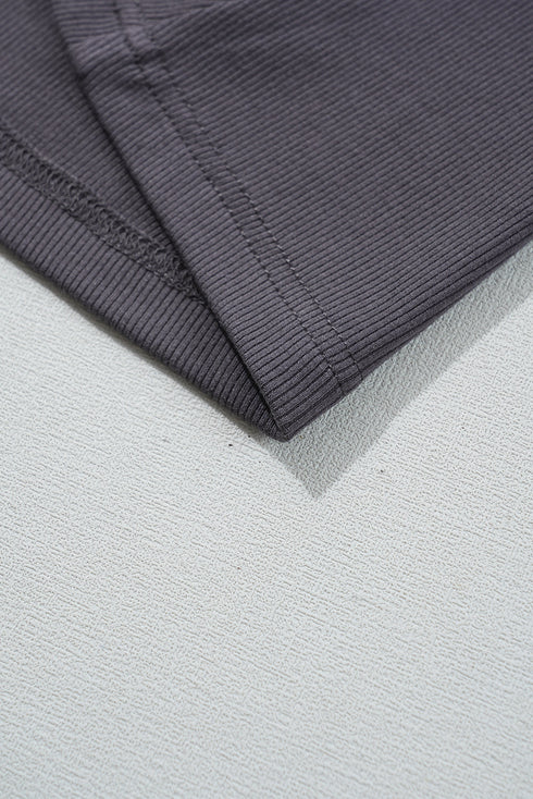 Ribbed Knit Colorblock Edge U Neck Slim Fit Tank Top