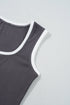 Ribbed Knit Colorblock Edge U Neck Slim Fit Tank Top