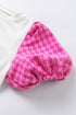 Ribbed Knit Contrast Houndstooth Puff Sleeve Top