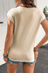 Ribbed Knit Contrast Trim Cap Sleeve Crew Neck Top