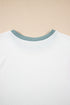 Ribbed Knit Contrast Trim Cap Sleeve Crew Neck Top