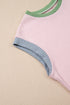 Ribbed Knit Contrast Trim Cap Sleeve Crew Neck Top
