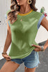Ribbed Knit Contrast Trim Cap Sleeve Crew Neck Top