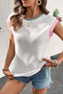 Ribbed Knit Contrast Trim Cap Sleeve Crew Neck Top