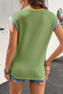 Ribbed Knit Contrast Trim Cap Sleeve Crew Neck Top