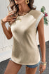 Ribbed Knit Contrast Trim Cap Sleeve Crew Neck Top