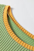 Ribbed Knit Contrast Trim Cap Sleeve Crew Neck Top