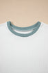 Ribbed Knit Contrast Trim Cap Sleeve Crew Neck Top