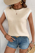 Ribbed Knit Contrast Trim Cap Sleeve Crew Neck Top