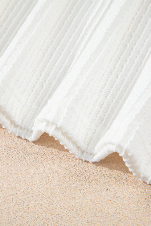 Ribbed Knit Contrast Trim Cap Sleeve Crew Neck Top