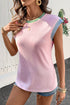 Ribbed Knit Contrast Trim Cap Sleeve Crew Neck Top