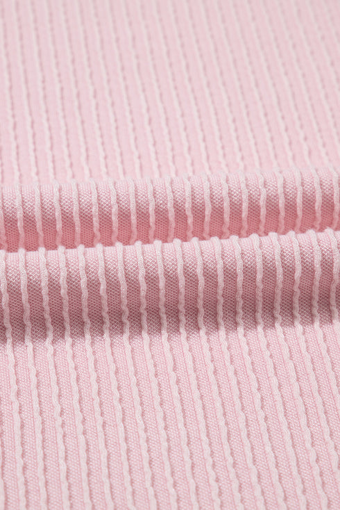 Ribbed Knit Contrast Trim Cap Sleeve Crew Neck Top