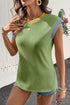 Ribbed Knit Contrast Trim Cap Sleeve Crew Neck Top