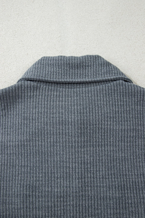 Ribbed Knit Corduroy Button Front Flap Pocket Shacket Jacket