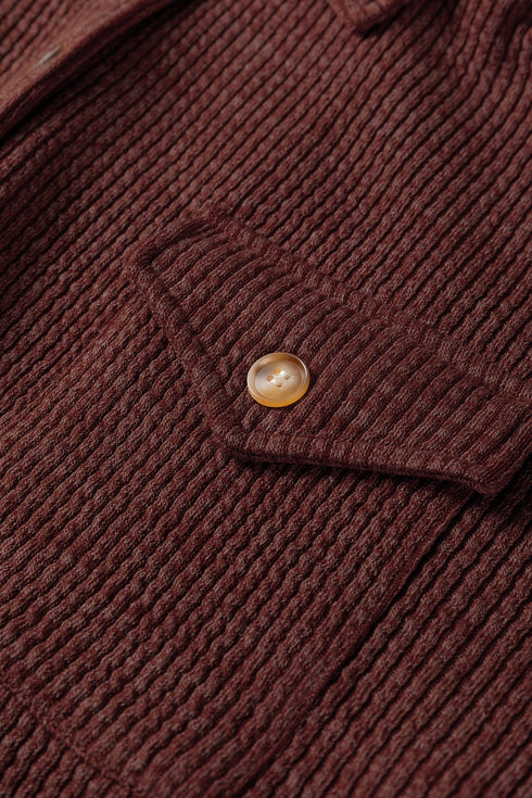 Ribbed Knit Corduroy Button Front Flap Pocket Shacket Jacket