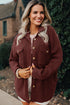 Ribbed Knit Corduroy Button Front Flap Pocket Shacket Jacket