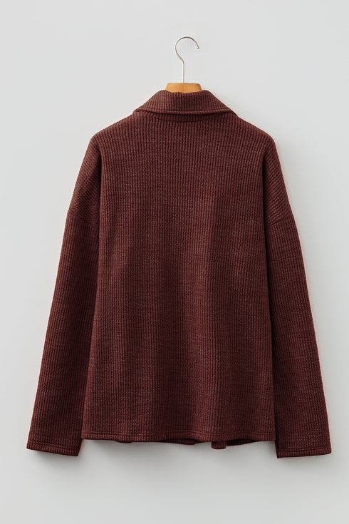 Ribbed Knit Corduroy Button Front Flap Pocket Shacket Jacket