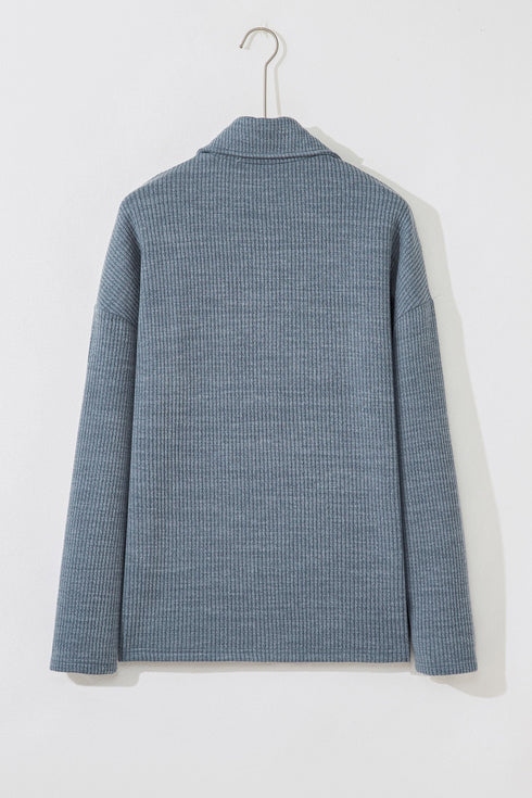 Ribbed Knit Corduroy Button Front Flap Pocket Shacket Jacket