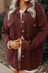 Ribbed Knit Corduroy Button Front Flap Pocket Shacket Jacket
