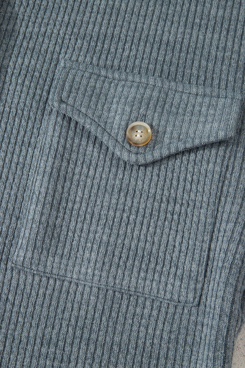 Ribbed Knit Corduroy Button Front Flap Pocket Shacket Jacket