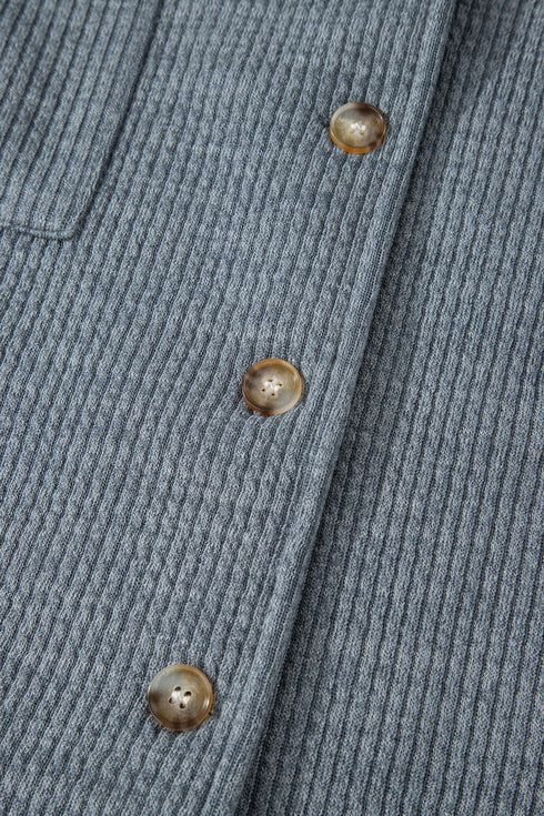 Ribbed Knit Corduroy Button Front Flap Pocket Shacket Jacket