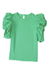 Ribbed Knit Cotton Blend Puffy Ruffle Sleeve Blouse