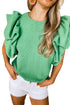 Ribbed Knit Cotton Blend Puffy Ruffle Sleeve Blouse