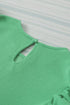 Ribbed Knit Cotton Blend Puffy Ruffle Sleeve Blouse