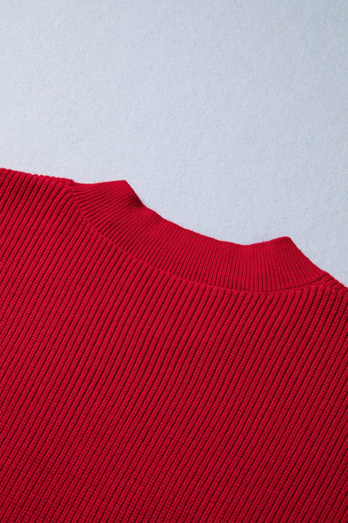Ribbed Knit Crew Neck Bow Graphic Pullover Sweater