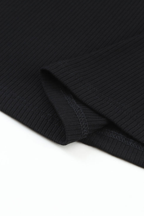 Ribbed Knit Crew Neck Sheer Sleeve Top