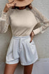 Ribbed Knit Crew Neck Sheer Sleeve Top