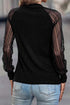 Ribbed Knit Crew Neck Sheer Sleeve Top