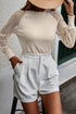 Ribbed Knit Crew Neck Sheer Sleeve Top