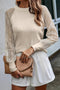 Ribbed Knit Crew Neck Sheer Sleeve Top