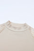 Ribbed Knit Crew Neck Sheer Sleeve Top