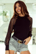 Ribbed Knit Crew Neck Sheer Sleeve Top