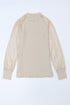 Ribbed Knit Crew Neck Sheer Sleeve Top