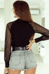 Ribbed Knit Crew Neck Sheer Sleeve Top