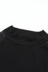 Ribbed Knit Crew Neck Sheer Sleeve Top