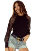 Ribbed Knit Crew Neck Sheer Sleeve Top