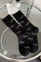 Ribbed Knit Crew Socks With Bow Print Detail