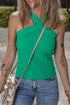 Ribbed Knit Crisscross Neckline Fitted Halter Top