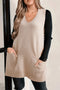 Ribbed Knit Deep V Neckline Pocketed Tunic Sweater Vest