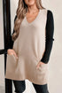 Ribbed Knit Deep V Neckline Pocketed Tunic Sweater Vest