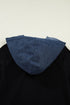Ribbed Knit Denim Patchwork Hooded Long Sleeve Top