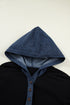 Ribbed Knit Denim Patchwork Hooded Long Sleeve Top