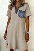 Ribbed Knit Denim Patchwork Polo Collar T Shirt Dress