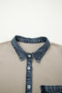 Ribbed Knit Denim Patchwork Polo Collar T Shirt Dress